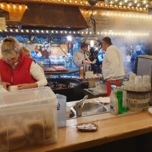 Billedet viser en af de juleboder hvor der kunne købes bratwurst der er en tysk pølse